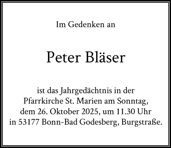 Anzeige von Peter Bläser von General-Anzeiger Bonn
