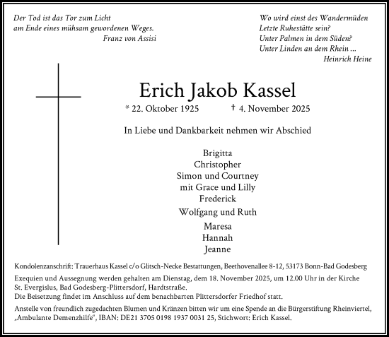 Anzeige von Erich Jakob Kassel von General-Anzeiger Bonn