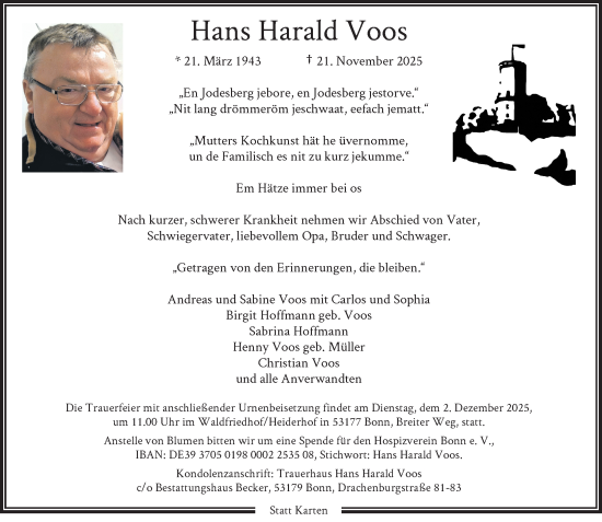 Anzeige von Hans Harald Voos von General-Anzeiger Bonn