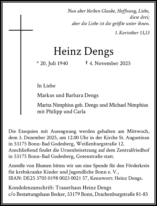 Anzeige von Heinz Dengs von General-Anzeiger Bonn