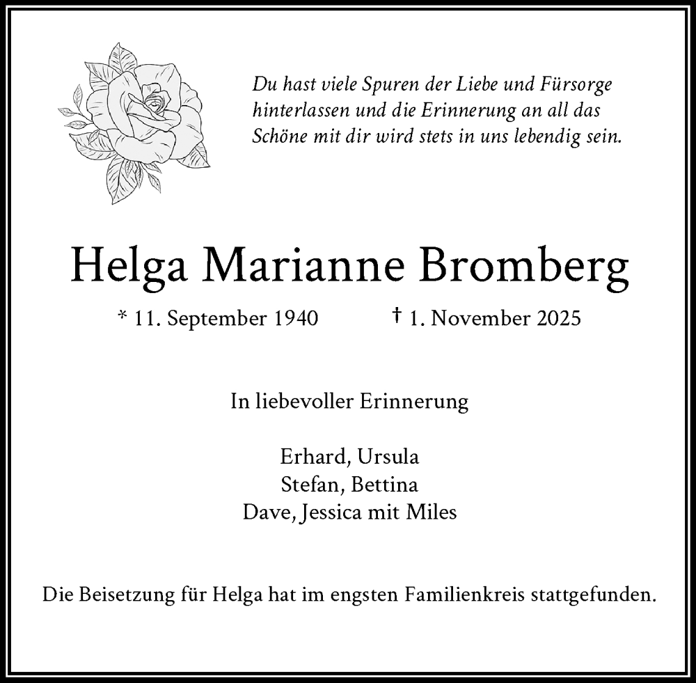  Traueranzeige für Helga Marianne Bromberg vom 15.11.2025 aus General-Anzeiger Bonn