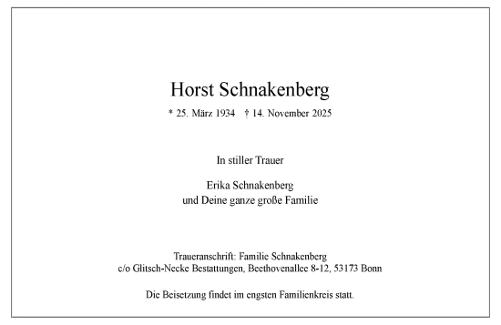 Anzeige von Horst Schnakenberg von General-Anzeiger Bonn
