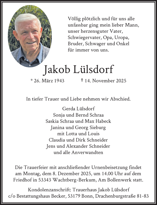 Anzeige von Jakob Lülsdorf von General-Anzeiger Bonn