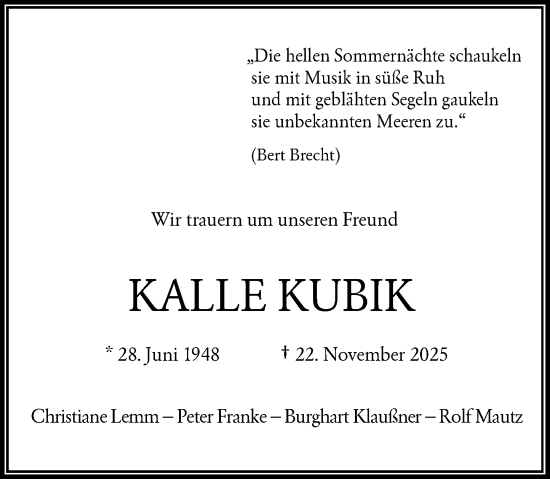 Anzeige von Kalle Kubik von General-Anzeiger Bonn