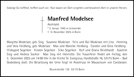 Anzeige von Manfred Modelsee von General-Anzeiger Bonn