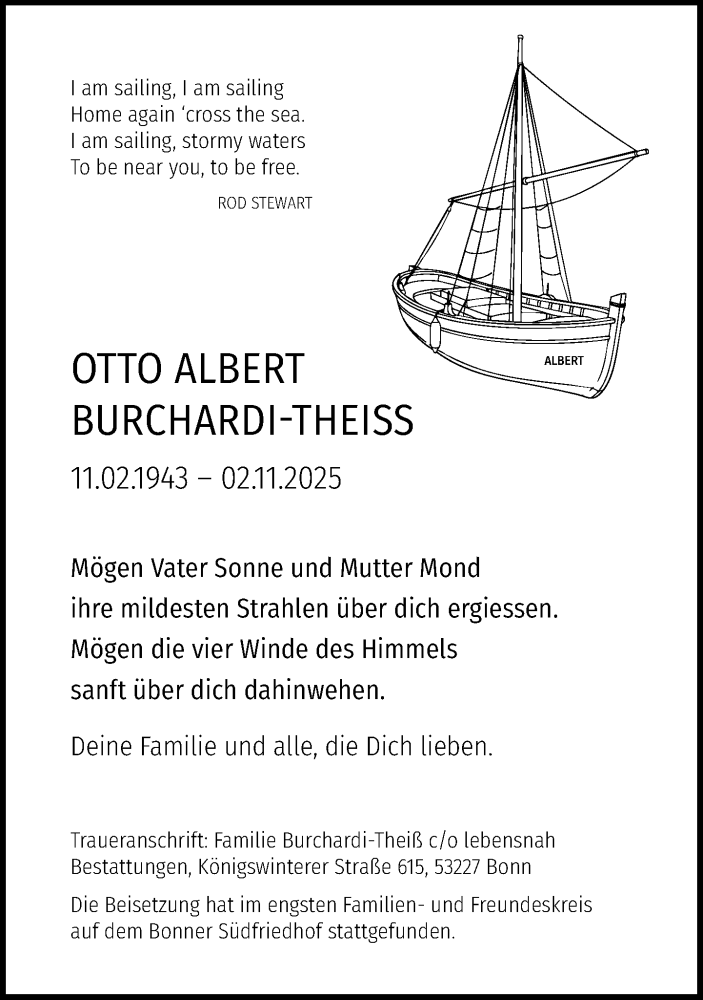  Traueranzeige für Otto Albert Burchardi-Theiss vom 08.11.2025 aus General-Anzeiger Bonn