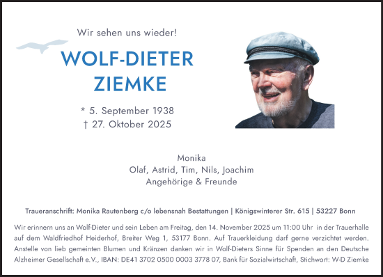 Anzeige von Wolf-Dieter Ziemke von General-Anzeiger Bonn