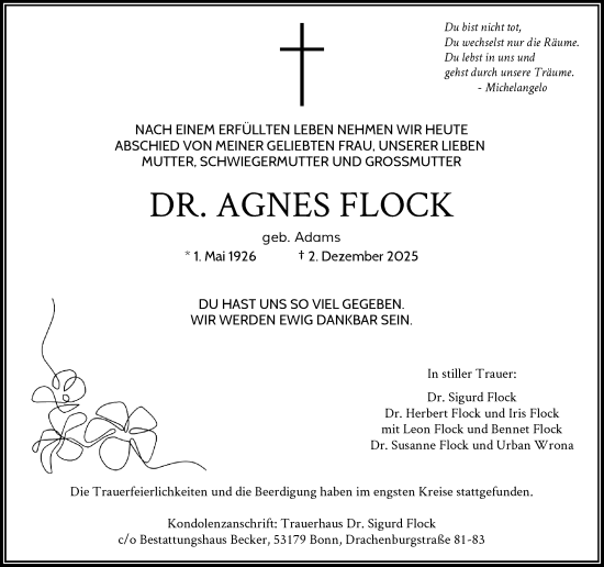 Anzeige von Agnes Flock von General-Anzeiger Bonn