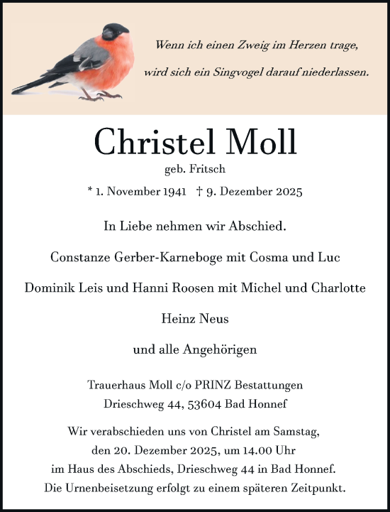 Anzeige von Christel Moll von General-Anzeiger Bonn