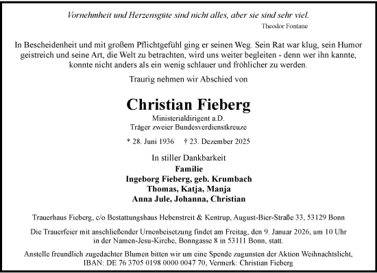 Anzeige von Christian Fieberg von General-Anzeiger Bonn