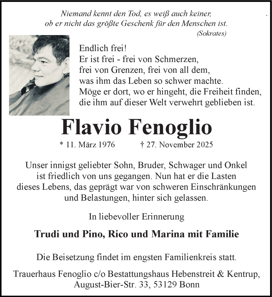  Traueranzeige für Flavio Fenoglio vom 06.12.2025 aus General-Anzeiger Bonn