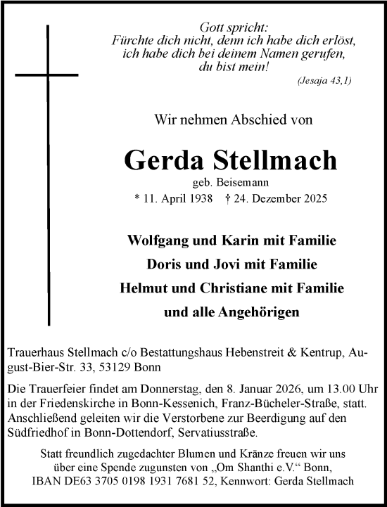 Anzeige von Gerda Stellmach von General-Anzeiger Bonn