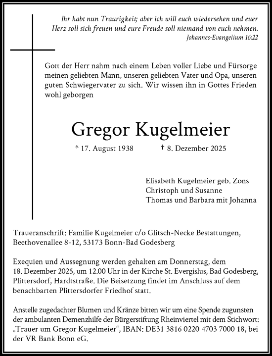 Anzeige von Gregor Kugelmeier von General-Anzeiger Bonn