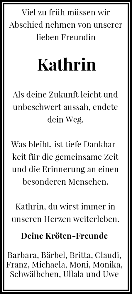 Anzeige von Kathrin Margarete Emma Walbröl von General-Anzeiger Bonn