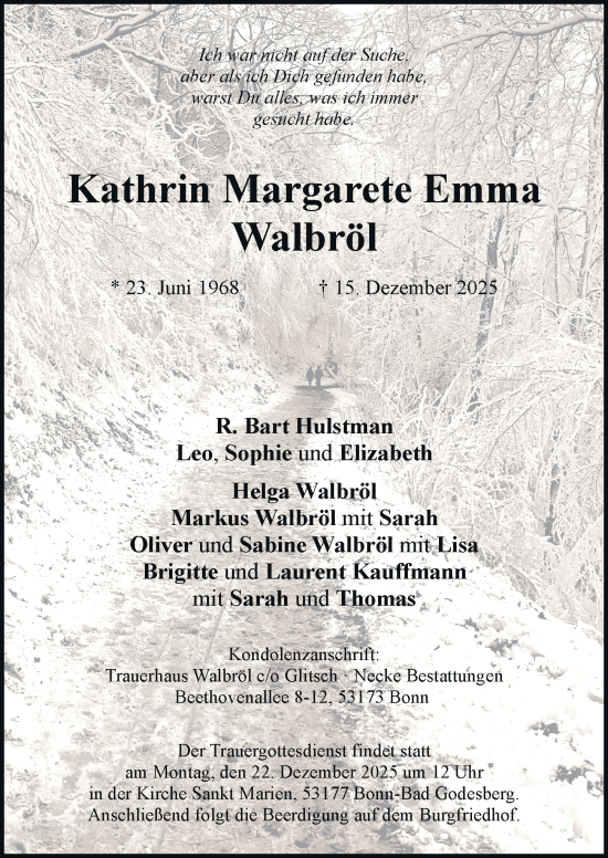 Anzeige von Kathrin Margarete Emma Walbröl von General-Anzeiger Bonn