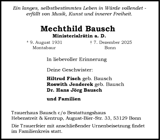 Anzeige von Mechthild Bausch von General-Anzeiger Bonn
