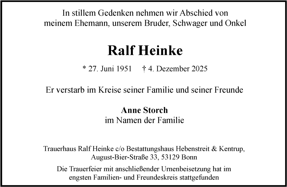  Traueranzeige für Ralf Heinke vom 20.12.2025 aus General-Anzeiger Bonn