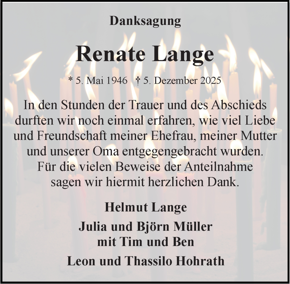  Traueranzeige für Renate Lange vom 27.12.2025 aus General-Anzeiger Bonn