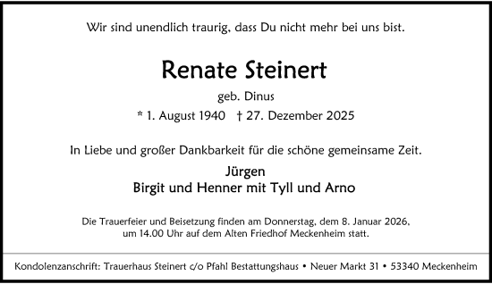 Anzeige von Renate Steinert von General-Anzeiger Bonn