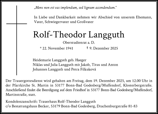 Anzeige von Rolf-Theodor Langguth von General-Anzeiger Bonn