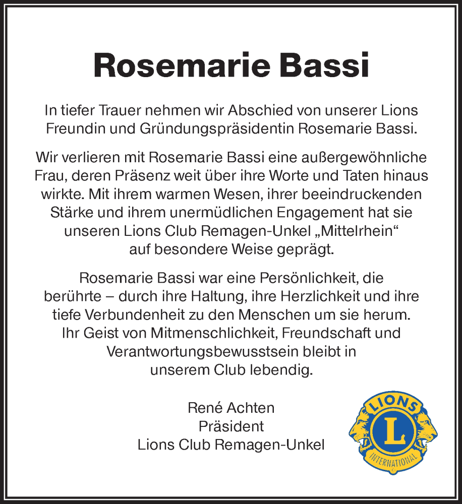  Traueranzeige für Rosemarie Bassi vom 20.12.2025 aus General-Anzeiger Bonn