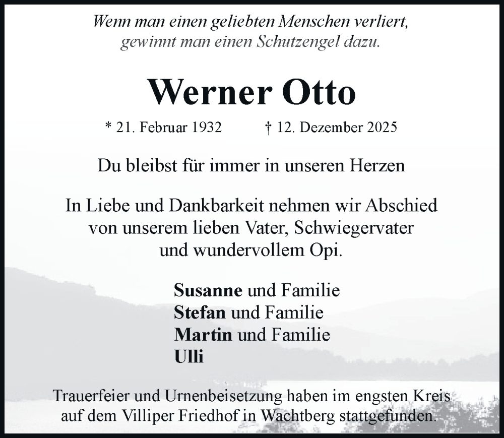  Traueranzeige für Werner Otto vom 17.01.2026 aus General-Anzeiger Bonn