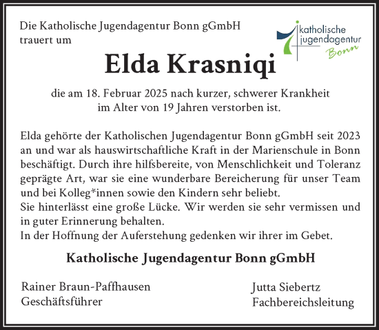 Anzeige von Elda Krasniqi von General-Anzeiger Bonn