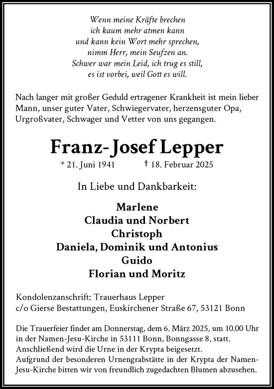 Anzeige von Franz-Josef Lepper von General-Anzeiger Bonn