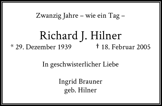 Anzeige von Richard J. Hilner von General-Anzeiger Bonn
