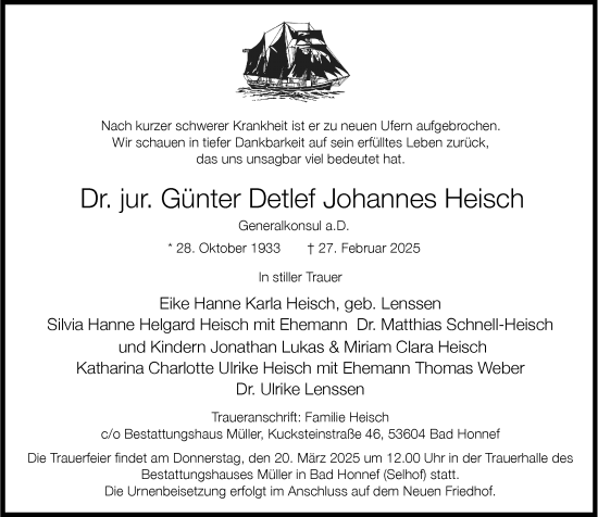 Anzeige von Günter Detlef Johannes Heisch von General-Anzeiger Bonn