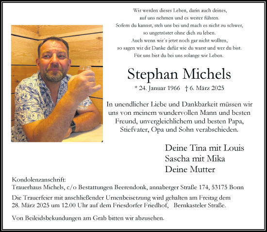 Anzeige von Stephan Michels von General-Anzeiger Bonn
