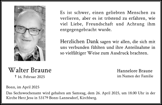 Anzeige von Walter Braune von General-Anzeiger Bonn