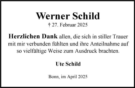 Anzeige von Werner Schild von General-Anzeiger Bonn