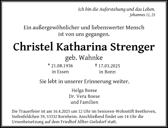 Anzeige von Christel Katharina Strenger von General-Anzeiger Bonn