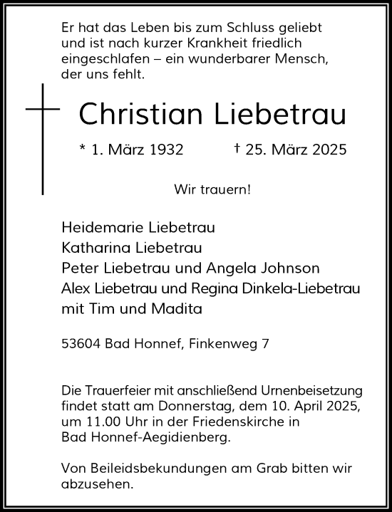 Anzeige von Christian Liebetrau von General-Anzeiger Bonn