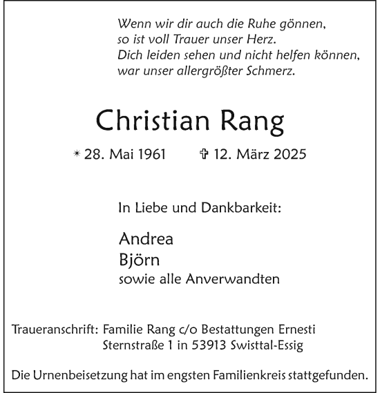 Anzeige von Christian Rang von General-Anzeiger Bonn