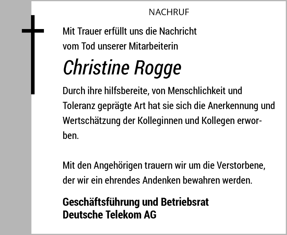  Traueranzeige für Christine Rogge vom 26.04.2025 aus General-Anzeiger Bonn