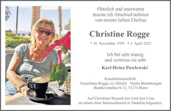 Anzeige von Christine Rogge von General-Anzeiger Bonn