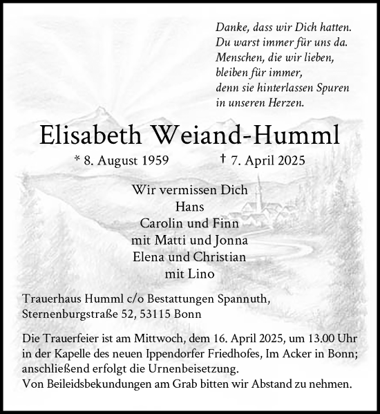 Anzeige von Elisabeth Weiand-Humml von General-Anzeiger Bonn