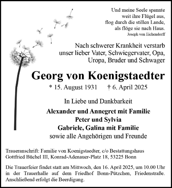 Anzeige von Georg von Koenigstaedter von General-Anzeiger Bonn
