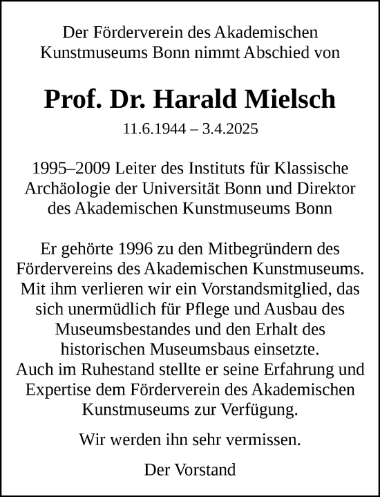 Anzeige von Harald Mielsch von General-Anzeiger Bonn