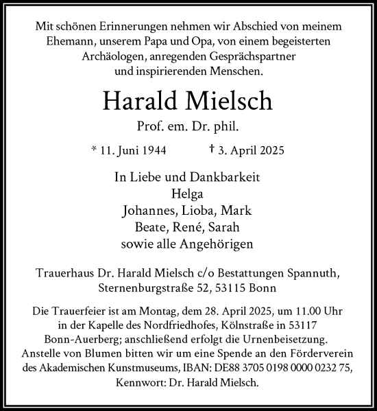 Anzeige von Harald Mielsch von General-Anzeiger Bonn