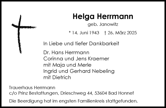 Anzeige von Helga Herrmann von General-Anzeiger Bonn
