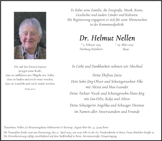 Anzeige von Helmut Nellen von General-Anzeiger Bonn
