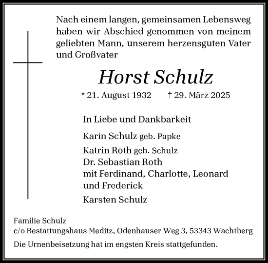 Anzeige von Horst Schulz von General-Anzeiger Bonn