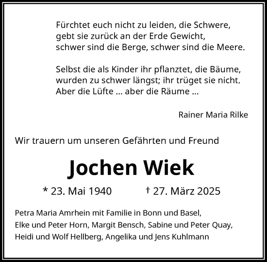 Anzeige von Jochen Wiek von General-Anzeiger Bonn