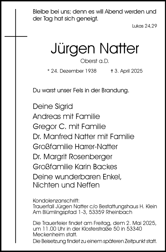 Anzeige von Jürgen Natter von General-Anzeiger Bonn
