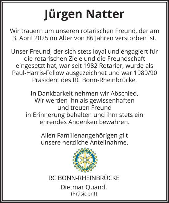 Anzeige von Jürgen Natter von General-Anzeiger Bonn