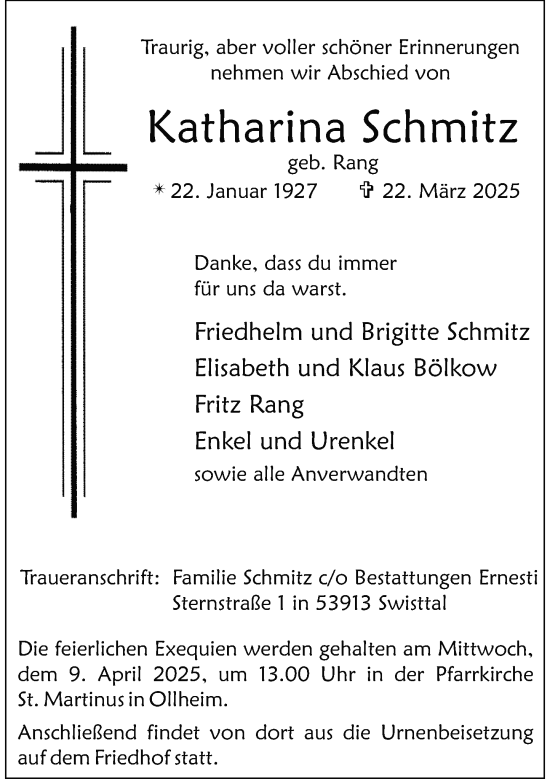 Anzeige von Katharina Schmitz von General-Anzeiger Bonn