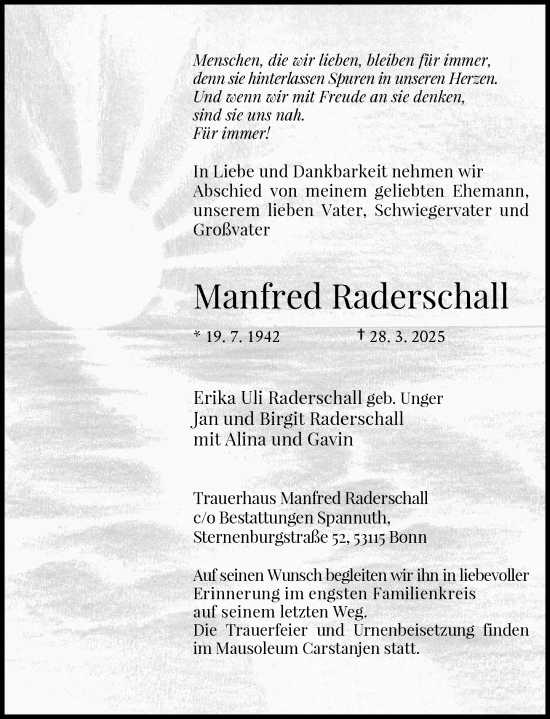 Anzeige von Manfred Raderschall von General-Anzeiger Bonn